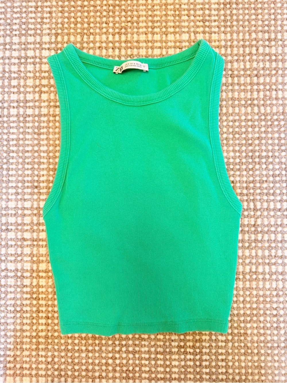 Zara green ribbed crop top in a S